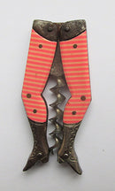 Antique Edwardian c.1900's Ladies Legs Pocket Corkscrew/Pink Stripes