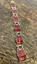 Modern Mid Century 1960’s Norwegian Nils Erik From Sterling Silver Gilded Cherry Red Enamel Picture Panel Bracelet