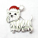 Christmas White Enamel Westie Dog Brooch