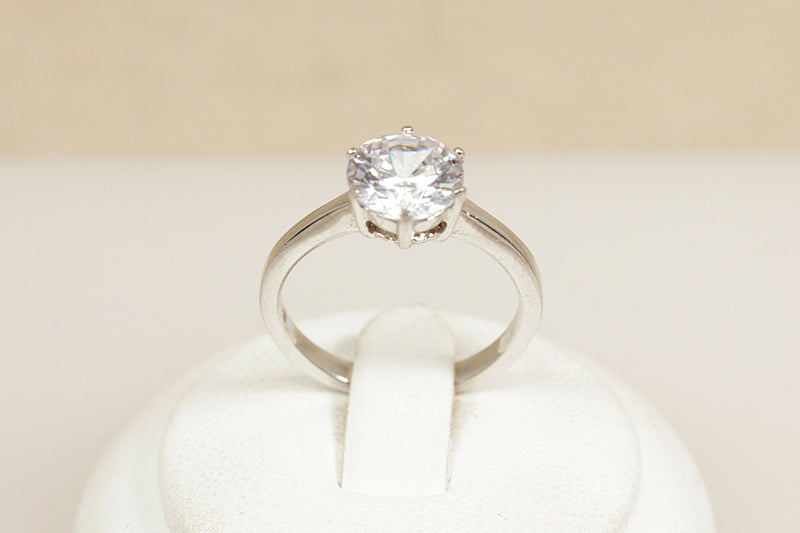 Silver and Clear Crystal Solitaire Ring
