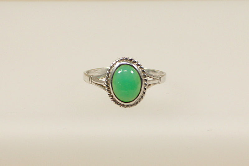 Vintage Silver & Chrysoprase Cabochon Ring