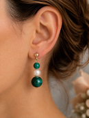 9ct Gold Malachite & Faux Pearl Drop Earrings