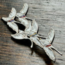 Modern Mid Century Scandinavian Erik Magnussen Sterling Silver Hand Painted Enamel Flying Geese Brooch
