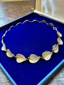 Modern Mid Century 1950s Scandinavian Hans Myher Sterling Silver Gilt Snowdrop White Leaf Necklace