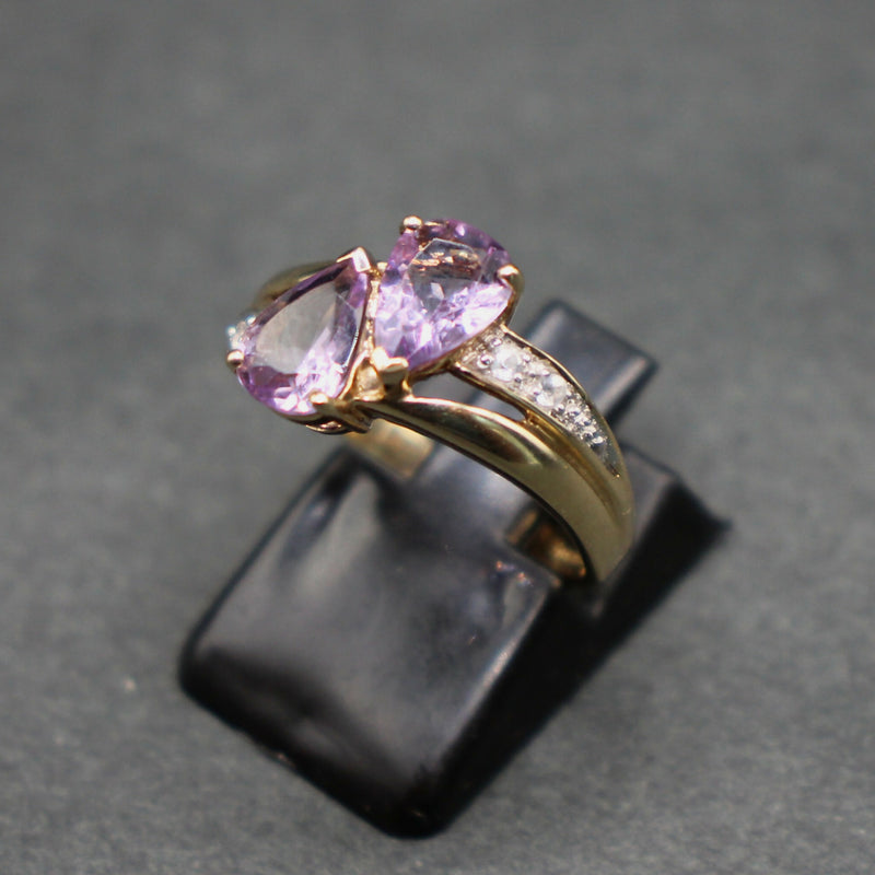 9ct gold amethyst and white topaz crossover ring