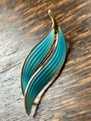 Modern Mid Century Norwegian Sterling Silver Aksel Holmsen Sea Spray Blue Enamel Leaf Brooch