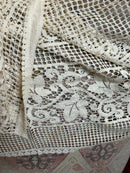 Beautiful Period Arts & Crafts biscuit tea colour cotton lace panel 84”/35”