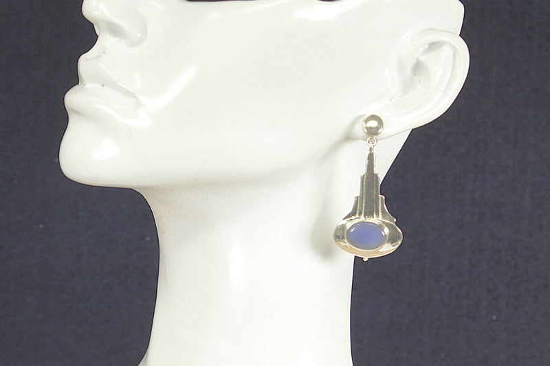 Silver & Blue Chalcedony Art Deco Style Earrings