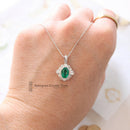 Art Deco Style 18ct White Gold Emerald & Diamond Cluster