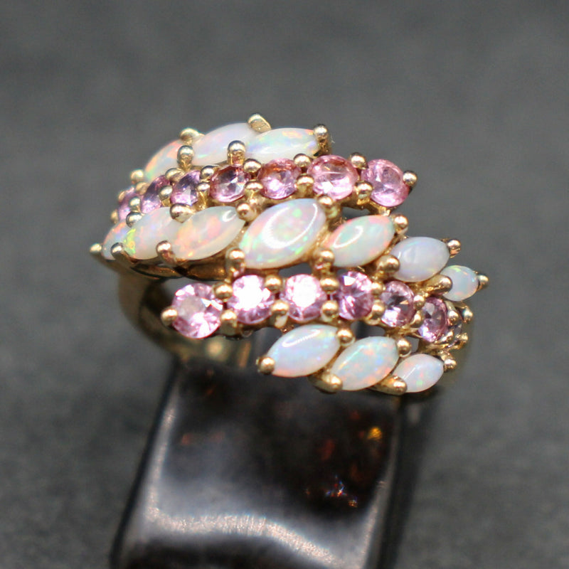 9ct gold opals and pink sapphires five row ring