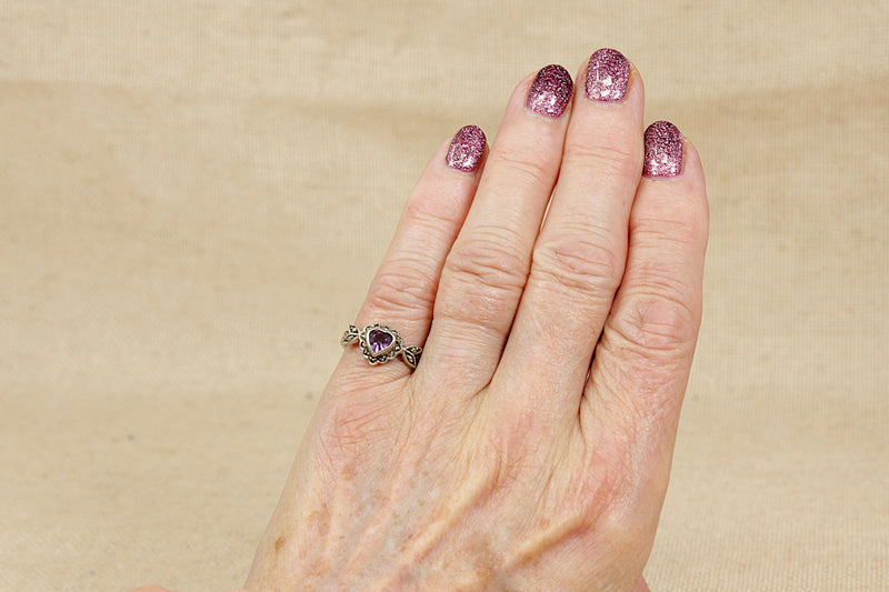 Silver Amethyst & Marcasite Heart Ring