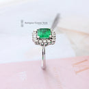 18ct White Gold Emerald & Diamond Cluster Ring