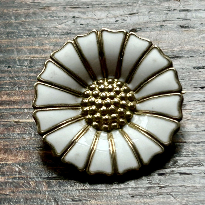 Modern Mid Century Danish Anton Michelsen Sterling Silver White Enamel Daisy Brooch