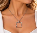 Sterling Silver Geometric Square Pendant Necklace – 16 Inches