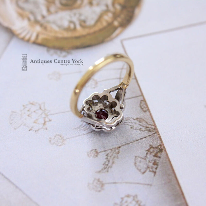 Edwardian 18ct Ruby & Diamond Oval Cluster Ring