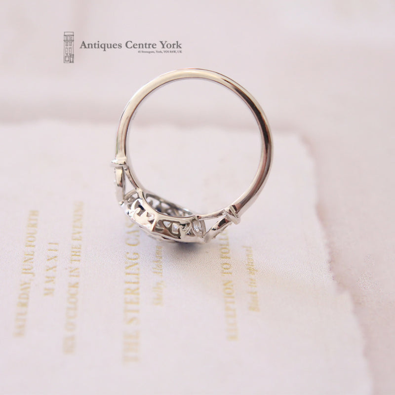 Art Deco Style 18ct White Gold Sapphire & Diamond Ring 0.66ct