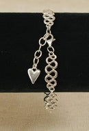 Silver Fancy Link Bracelet & Heart Charm