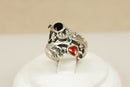 Silver Art Nouveau Style Carnelian, Onyx & Chalcedony Ring