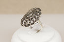 Art Deco Sterling Silver & Marcasite Statement Ring – Stamped SILVER