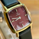 Vintage Omega Genève 1974 Rare Burgundy Oxblood Dial Ladies Swiss Watch Cal 625