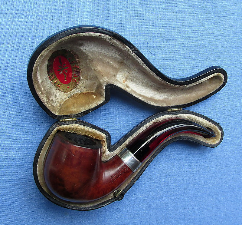 Antique Miniature Briar Smoking Pipe/Bruyere Francaise/Silver Collar/Cased