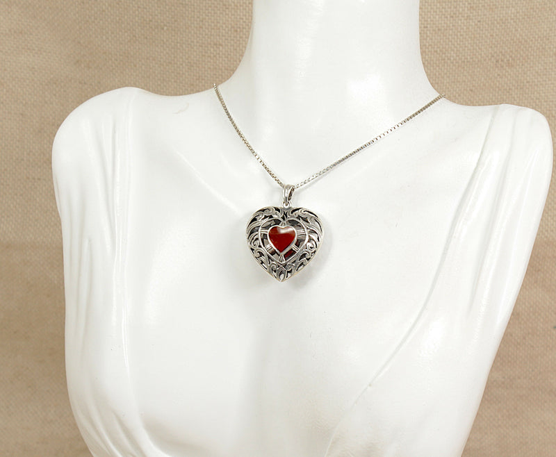 Silver & Carnelian Large Heart Pendant & Chain