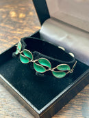 Modern Mid Century David Anderson for Willy Winnaess Sterling Silver Gilt Emerald Green Guilloche Enamel Leaf Bracelet
