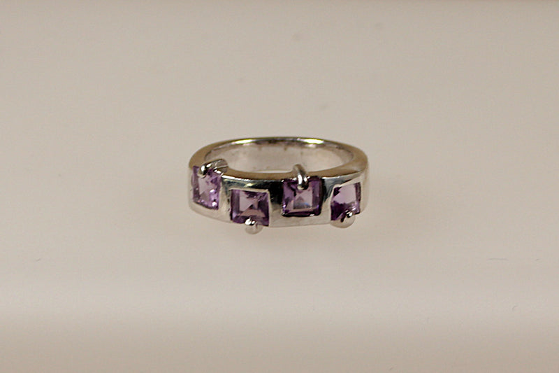 Silver and Amethyst Geometric Ring