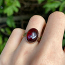 Victorian Garnet Cabochon Bazel Set Ring with Engraved Band