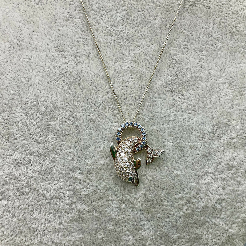 Silver and CZ dolphin pendant