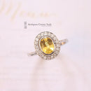 Platinum Yellow Sapphire & Diamond Oval Cluster Ring