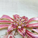 Gold Tone Pink Enamel Bow Brooch