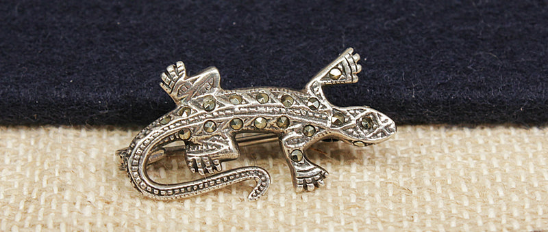 Silver & Marcasite Gecko Brooch