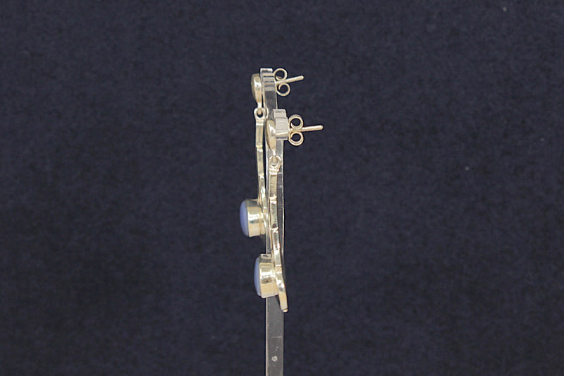 Silver & Blue Chalcedony Art Deco Style Earrings