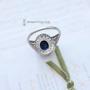 18ct White Gold Sapphire & 2 Row Diamond Cluster Ring