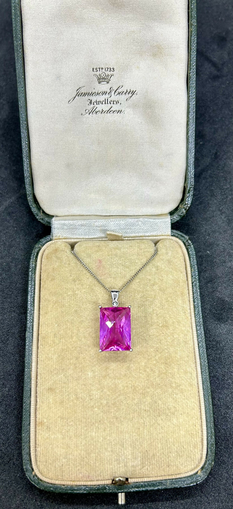 Hallmarked 9ct White Gold Facet Cut Pink Tourmaline & Diamond Pendant