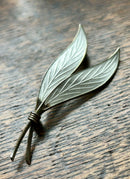 Modern Mid Century Norwegian Ivar T Holmsen Sterling Silver White Enamel Leaf Brooch