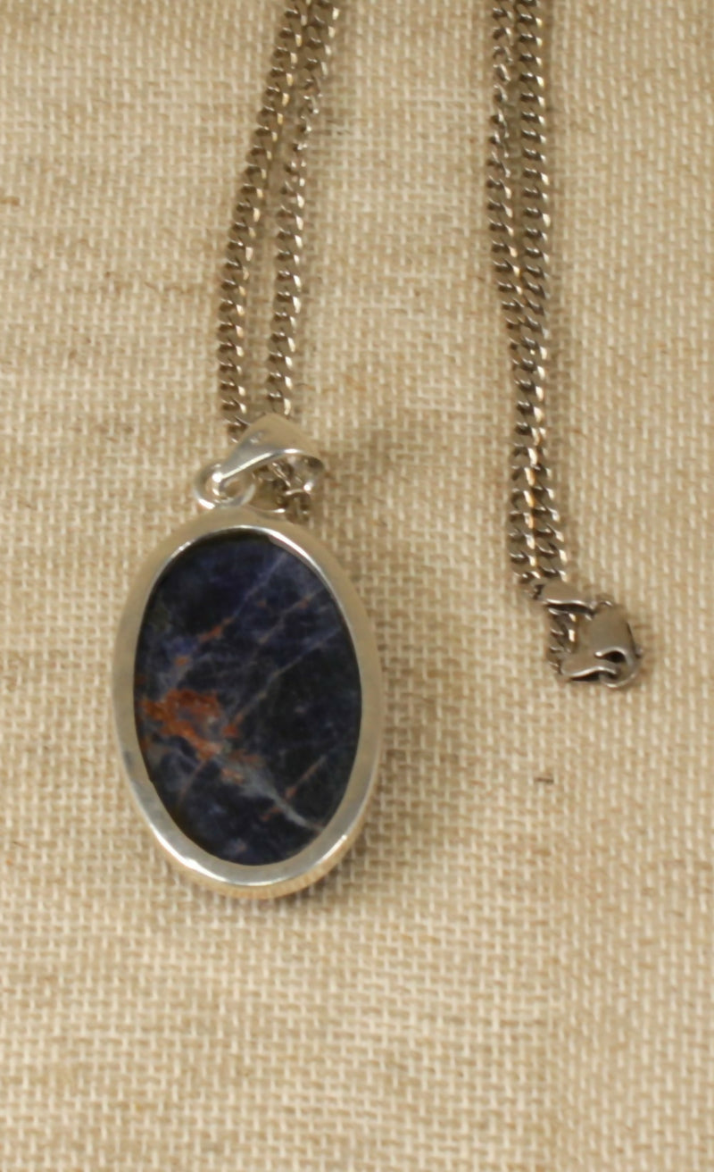 Silver Black and Copper Agate Pendant & Chain