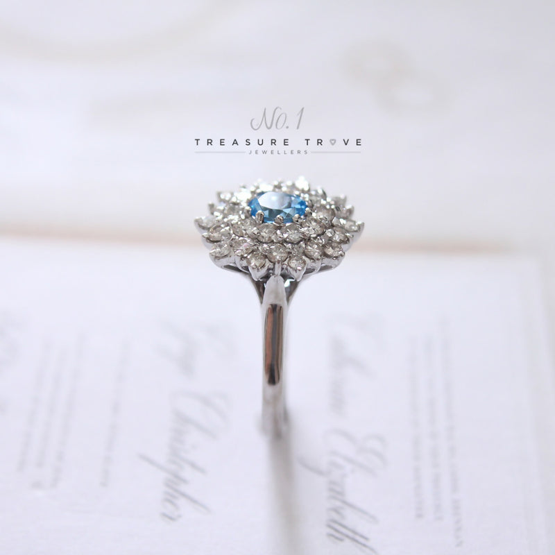 18ct White Gold Blue Topaz & Diamond Cluster Ring