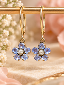 10K Gold Tanzanite and Diamond Flower Drop Earrings