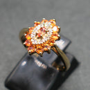9ct gold orange sapphire and diamond three tier cluster ring