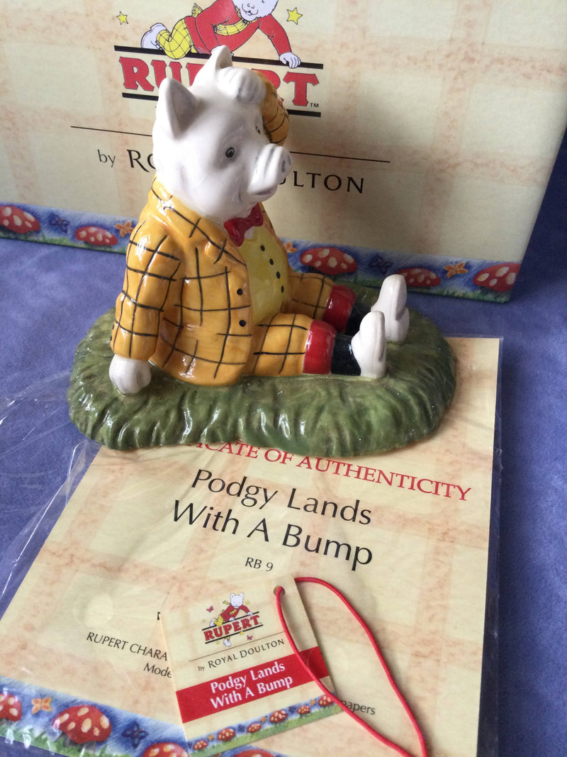 Royal Doulton Rupert The Bear Figure Royal Doulton Podgy Pig lands with a bump figure