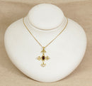 Silver Gilt Lavaliere Victorian Style Garnet and Faux Pearl Pendant & Chain
