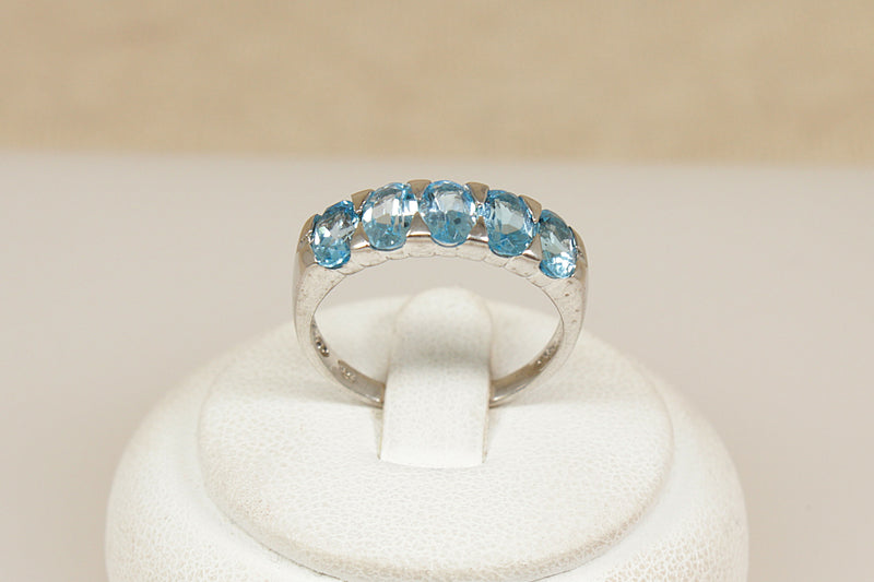 Silver & 5 Stone Blue Topaz Ring