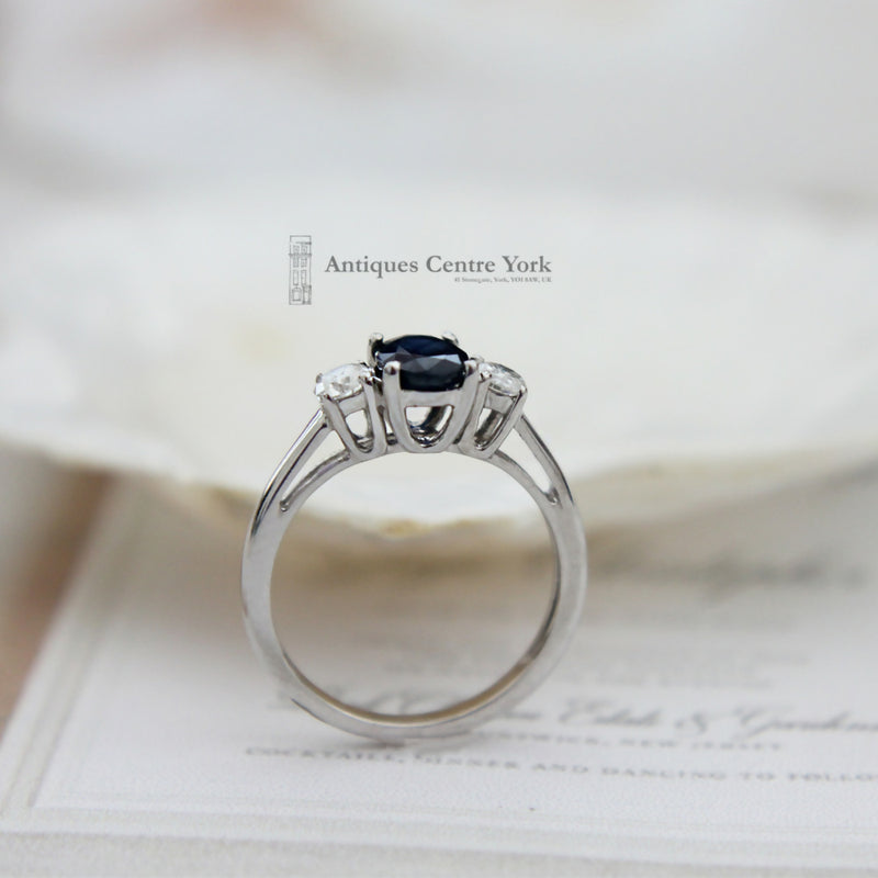 9ct White Gold Sapphire & Diamond Three Stone Ring