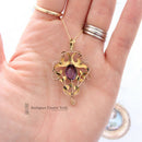 Art Nouveau 9ct Amethyst, Pearl & Diamond Pendant