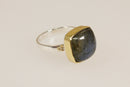 Silver & Labradorite Statement Ring with Gold Overlay Detailing
