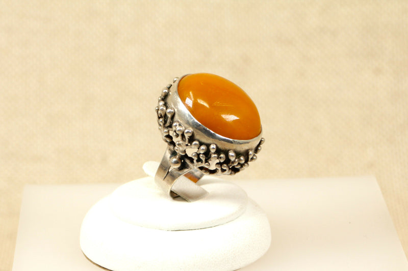 Silver & Butterscotch Amber Designer Ring