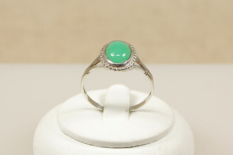 Vintage Silver & Chrysoprase Cabochon Ring