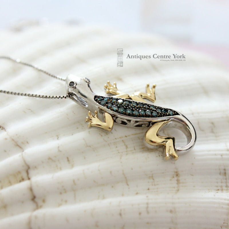 Silver & 14ct Blue Diamond Salamander Pendant